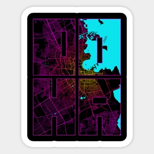 Doha, Qatar City Map Typography - Neon Sticker